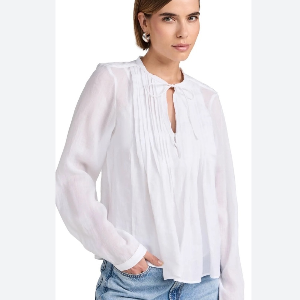 rag & bone Amaris Pintucked Ramie Blouse in White Size XXS
